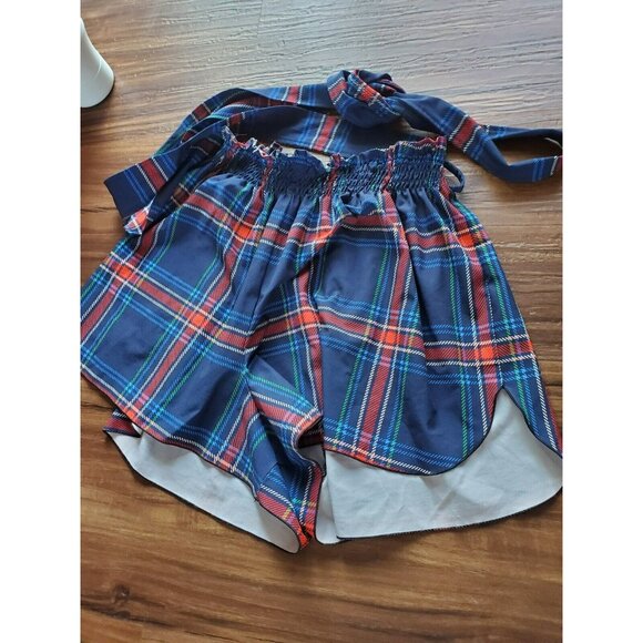 Blackmilk Pants - Blackmilk Flouncy Paperbag Shorts Navy Plaid